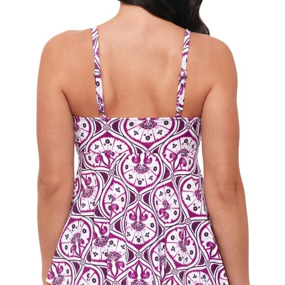 Swim Solutions Tiletale V-Neck Pleated Tankini Top - Picture 3 of 3